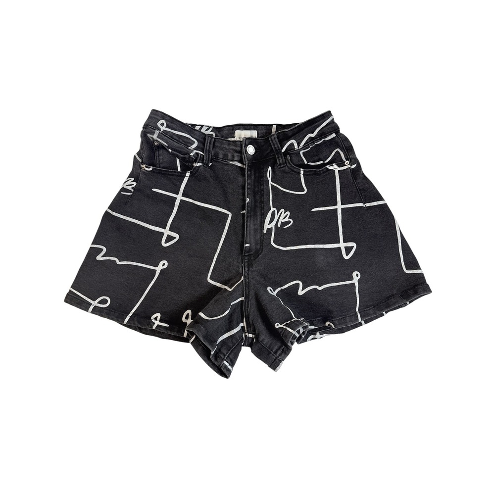 WeWoreWhat Denim Shorts Womens 25‎ Black Abstract Scribble Print High Rise